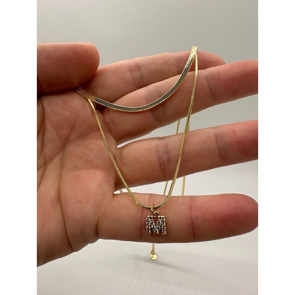 Double Layer Pendant Letter Necklace M in Gold Plated Stainless Steel - Picture 5 of 8